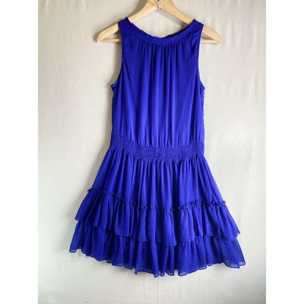 Zara Trafaluc Dress Womens M Blue Chiffon Tiered Smocked Ruffle Sleeveless